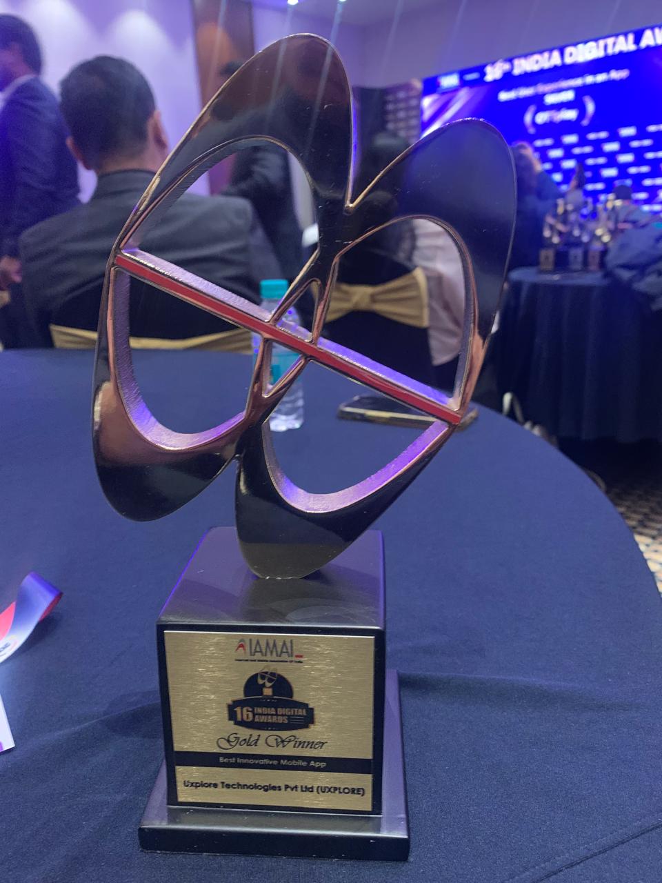IAMAI 16th India Digital Awards Gold Winner trophy for Uxplore Technologies Pvt Ltd